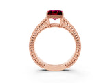 Rose gold Princess Cut Garnet Engagement Ring with Milgrain Channel Set Band and Prong Setting_3