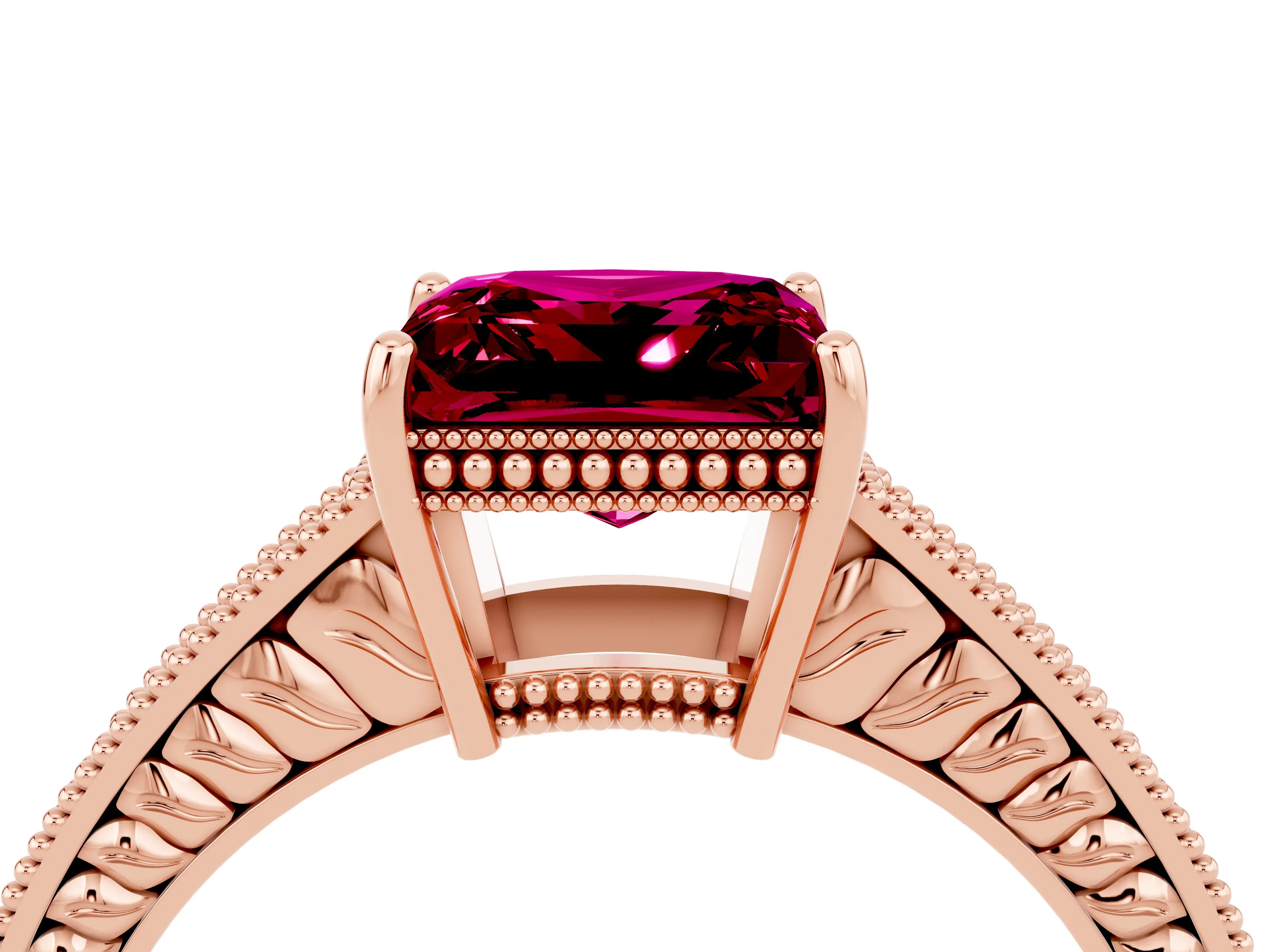 Rose gold Princess Cut Garnet Engagement Ring with Milgrain Channel Set Band and Prong Setting_4