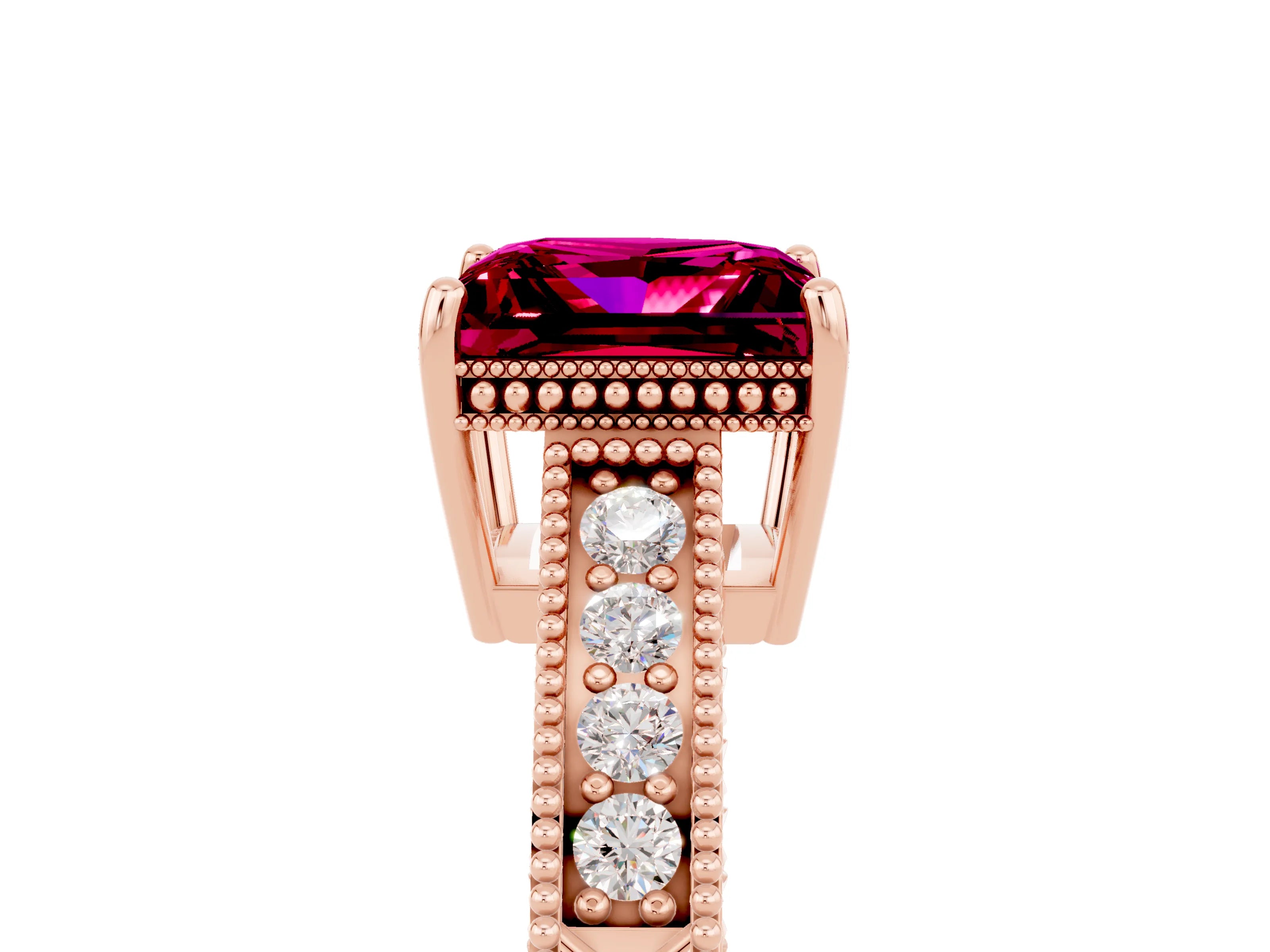 Rose gold Princess Cut Garnet Engagement Ring with Milgrain Channel Set Band and Prong Setting_5
