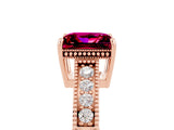 Rose gold Princess Cut Garnet Engagement Ring with Milgrain Channel Set Band and Prong Setting_5