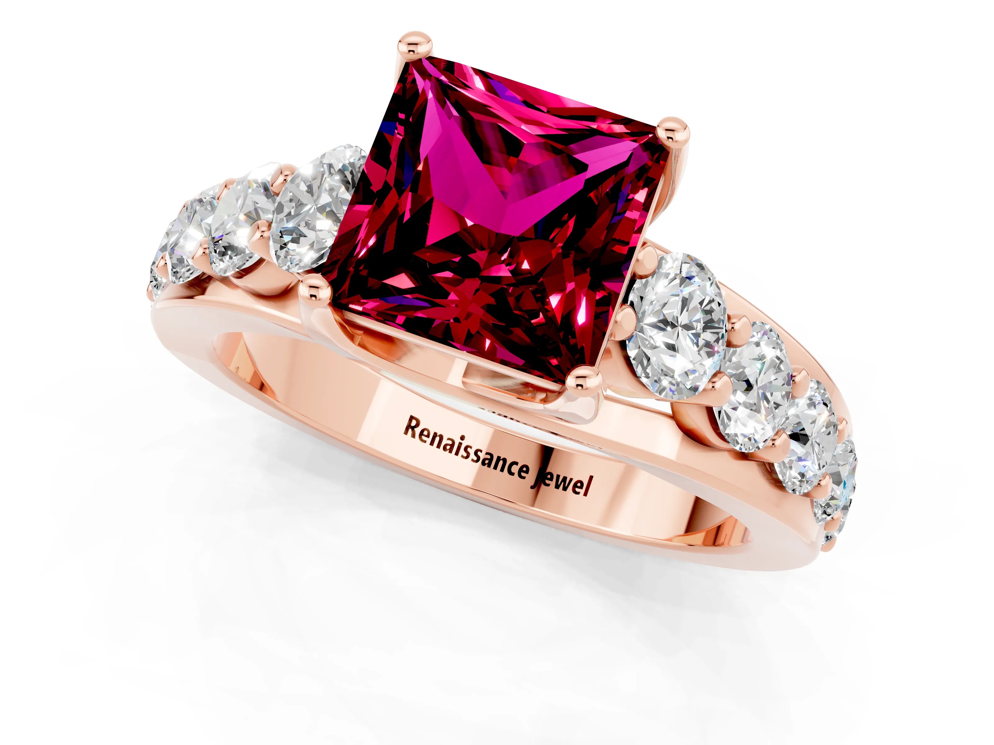 Rose gold Princess Cut Garnet Engagement Ring with Pavé Band and Four-Prong Setting_1