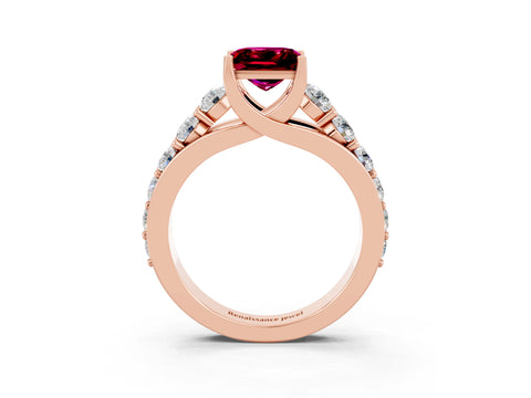 Rose gold Princess Cut Garnet Engagement Ring with Pavé Band and Four-Prong Setting_3