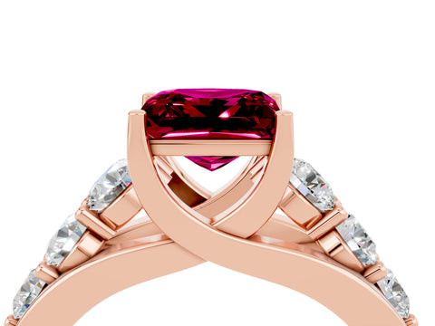 Rose gold Princess Cut Garnet Engagement Ring with Pavé Band and Four-Prong Setting_4