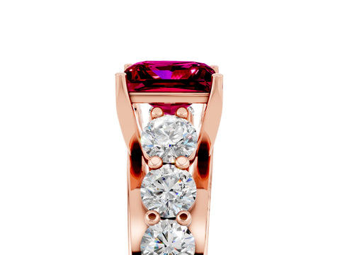 Rose gold Princess Cut Garnet Engagement Ring with Pavé Band and Four-Prong Setting_5