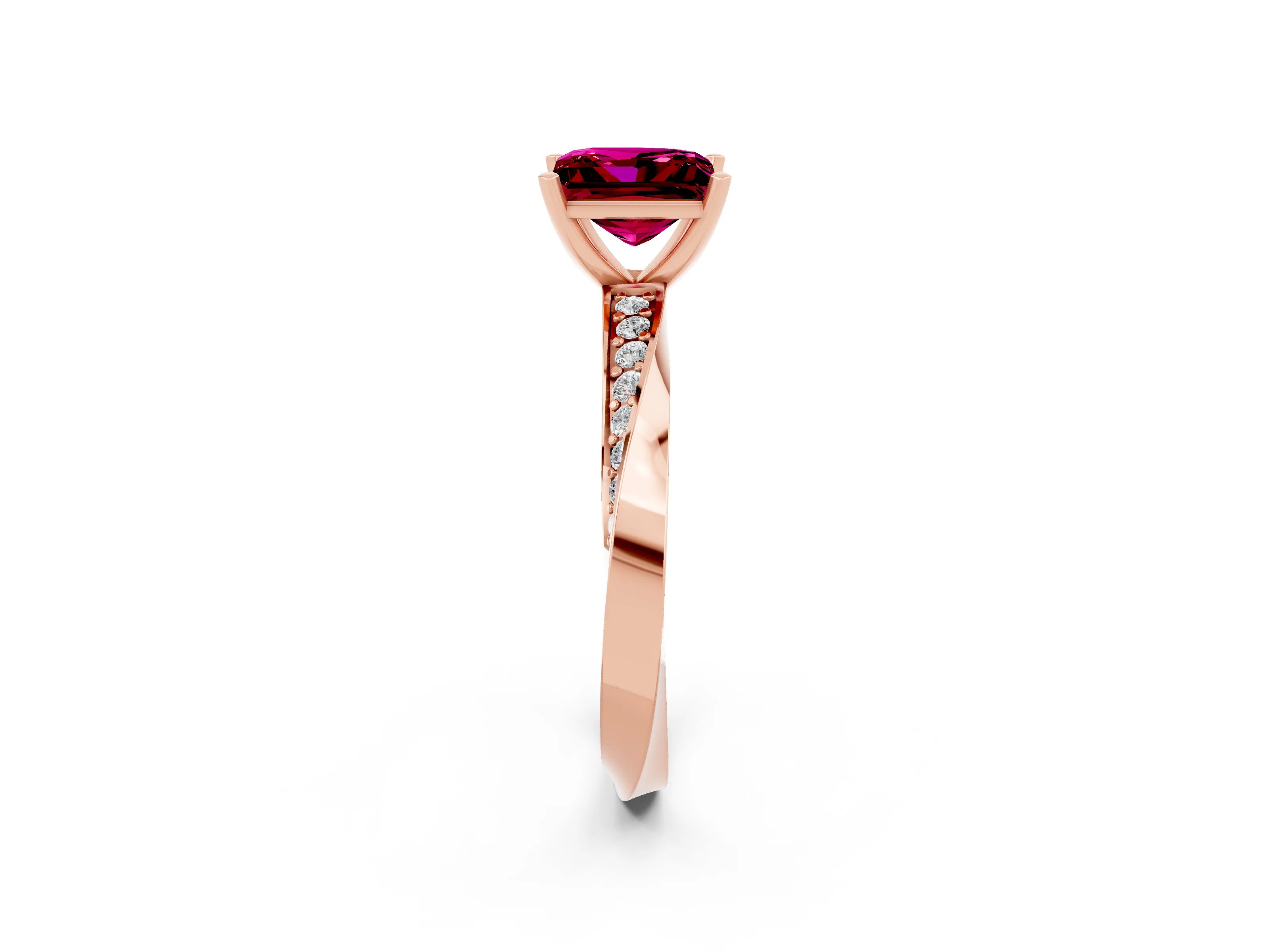 Rose gold Princess Cut Garnet Engagement Ring with Side Stone Accents and Four-Prong Setting_41
