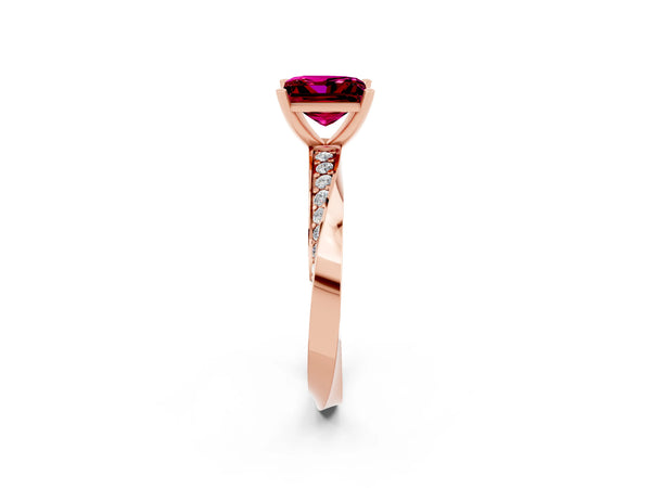 Rose gold Princess Cut Garnet Engagement Ring with Side Stone Accents and Four-Prong Setting