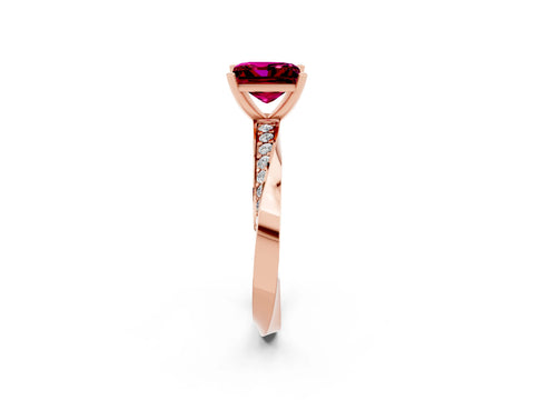 Rose gold Princess Cut Garnet Engagement Ring with Side Stone Accents and Four-Prong Setting_41