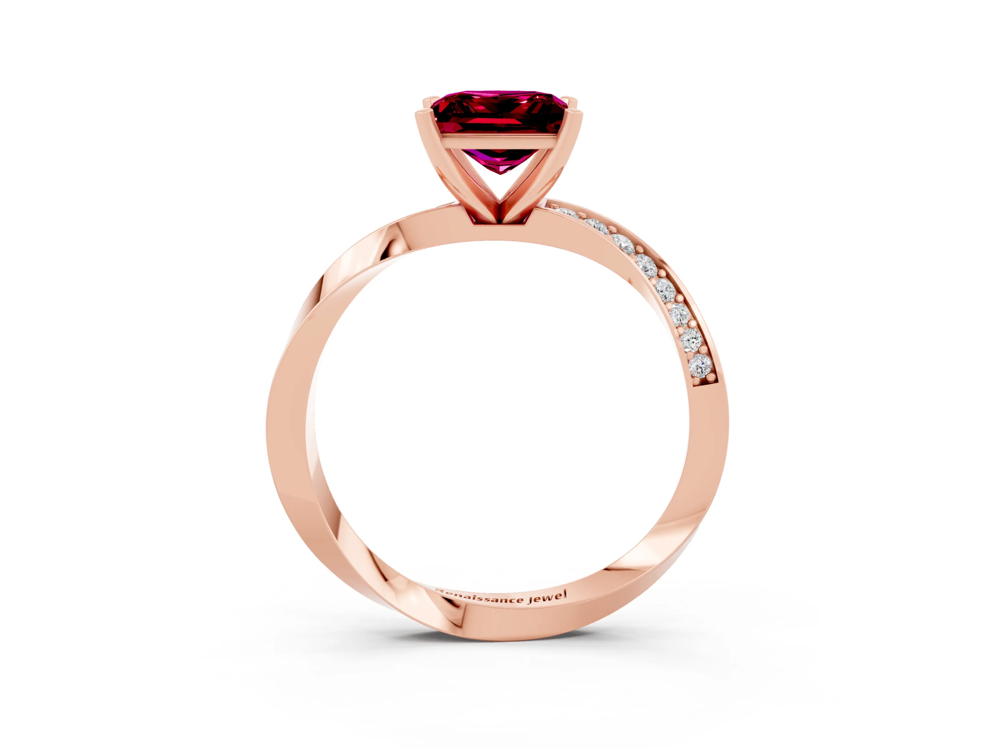 Rose gold Princess Cut Garnet Engagement Ring with Side Stone Accents and Four-Prong Setting_42