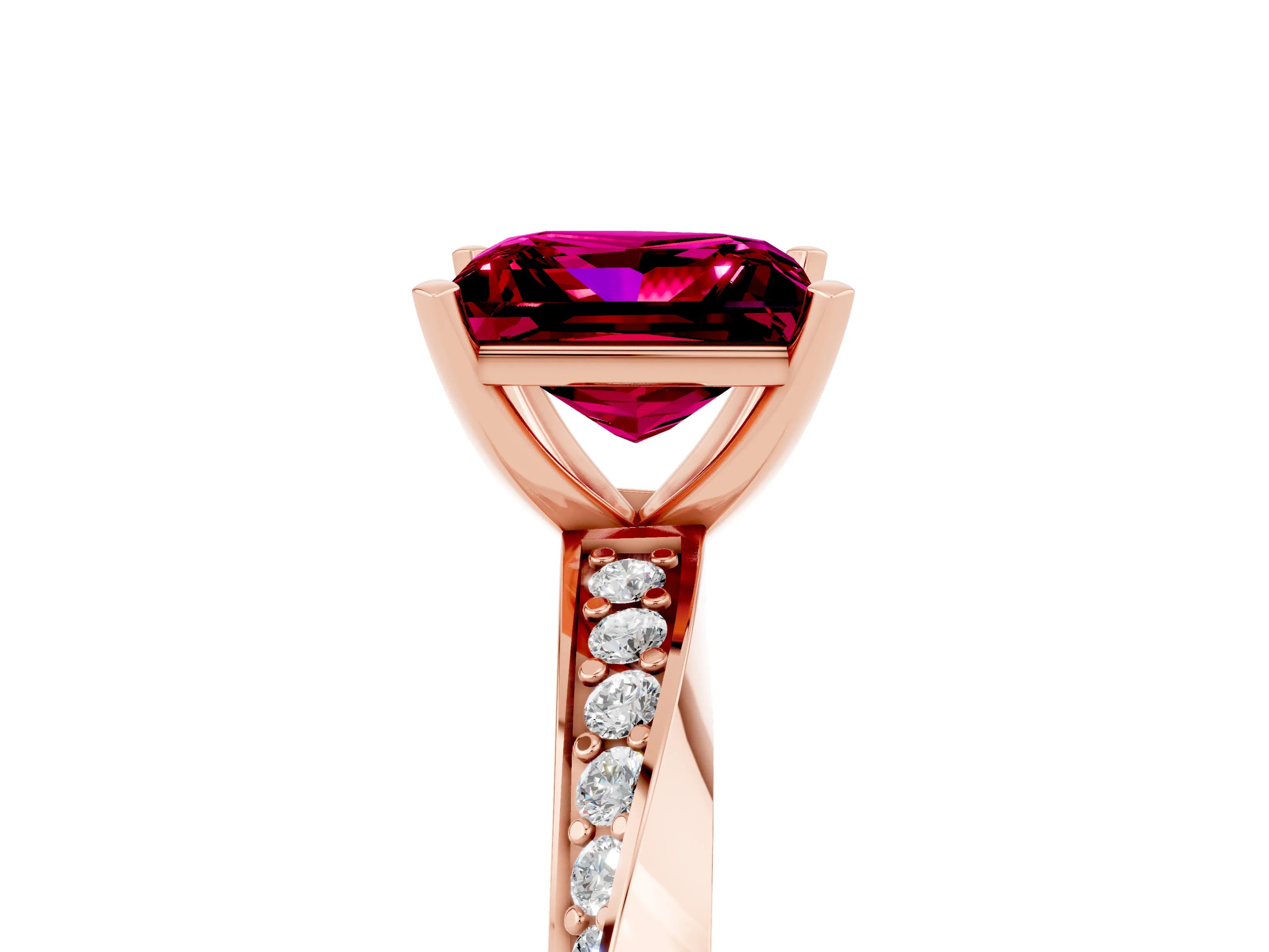 Rose gold Princess Cut Garnet Engagement Ring with Side Stone Accents and Four-Prong Setting_44