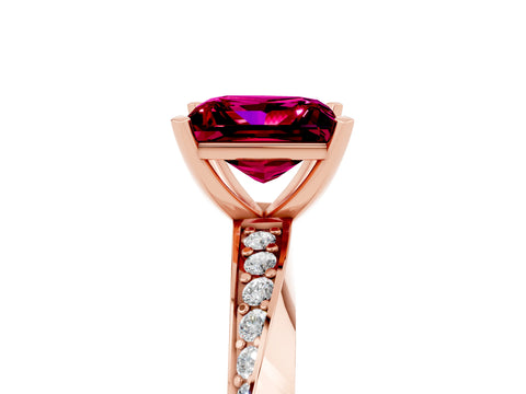 Rose gold Princess Cut Garnet Engagement Ring with Side Stone Accents and Four-Prong Setting_44