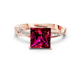 Rose gold Princess Cut Garnet Engagement Ring with Side Stone Accents and Four-Prong Setting_60