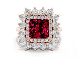 Rose gold Princess Cut Garnet Floral Double Halo Engagement Ring with Prong Setting_60