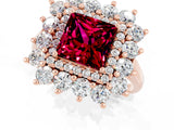 Rose gold Princess Cut Garnet Floral Double Halo Engagement Ring with Prong Setting_61