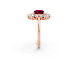Rose gold Princess Cut Garnet Floral Double Halo Engagement Ring with Prong Setting_62