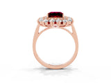 Rose gold Princess Cut Garnet Floral Double Halo Engagement Ring with Prong Setting_63