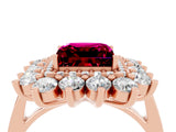Rose gold Princess Cut Garnet Floral Double Halo Engagement Ring with Prong Setting_64