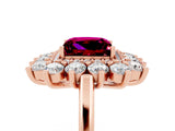 Rose gold Princess Cut Garnet Floral Double Halo Engagement Ring with Prong Setting_65