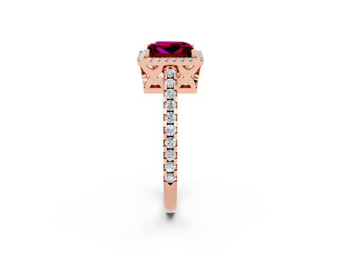 Rose gold Princess Cut Garnet Halo Engagement Ring with Pavé Band and Prong Setting_14