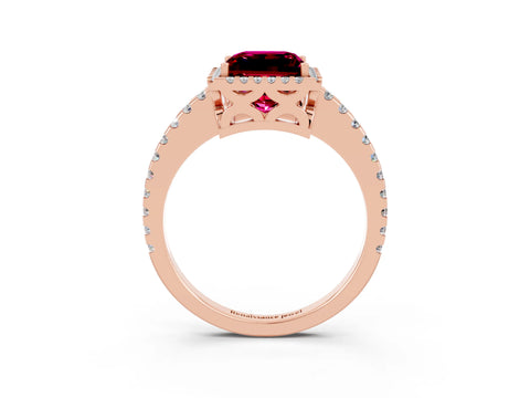 Rose gold Princess Cut Garnet Halo Engagement Ring with Pavé Band and Prong Setting_15