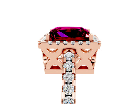 Rose gold Princess Cut Garnet Halo Engagement Ring with Pavé Band and Prong Setting_17