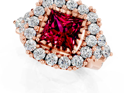 Rose gold Princess Cut Garnet Halo Ring with Pavé Band and Four-Prong Setting_13