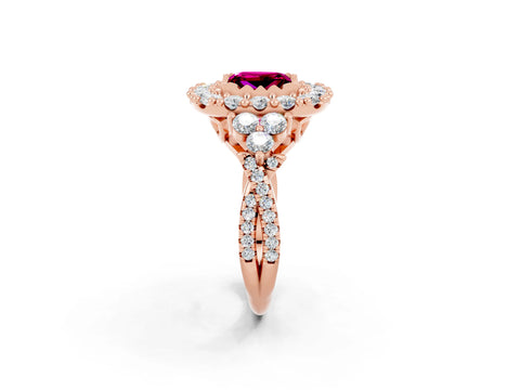 Rose gold Princess Cut Garnet Halo Ring with Pavé Band and Four-Prong Setting_14