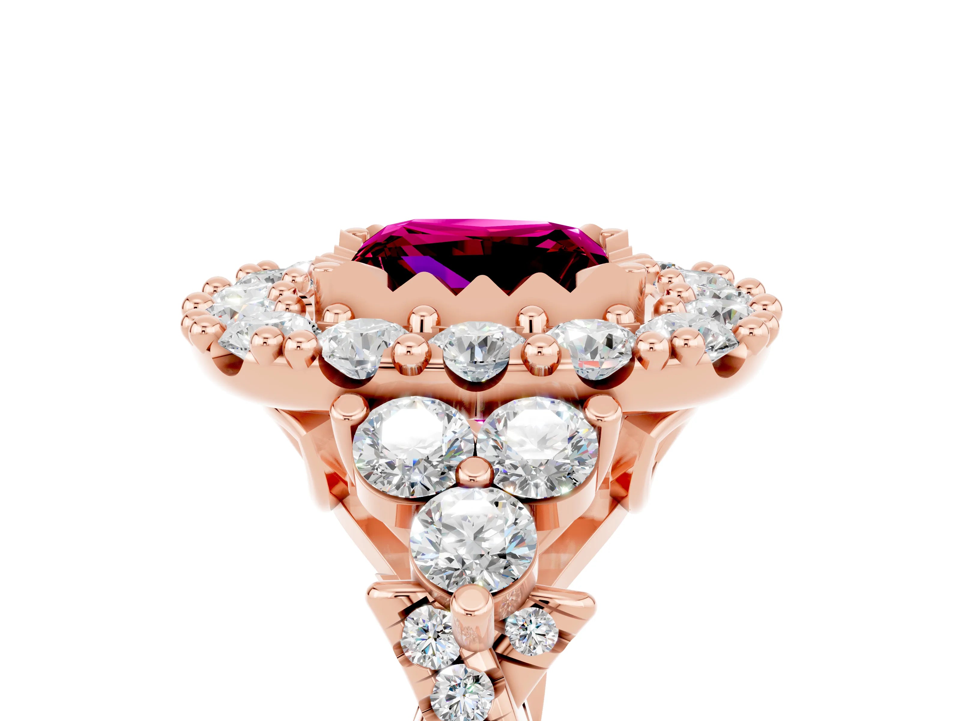 Rose gold Princess Cut Garnet Halo Ring with Pavé Band and Four-Prong Setting_17