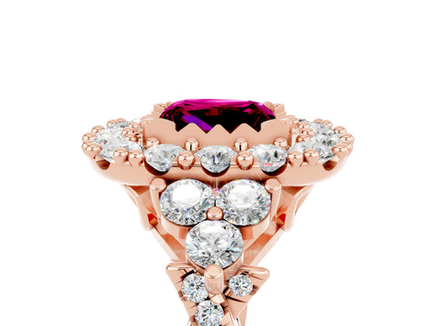 Rose gold Princess Cut Garnet Halo Ring with Pavé Band and Four-Prong Setting_17