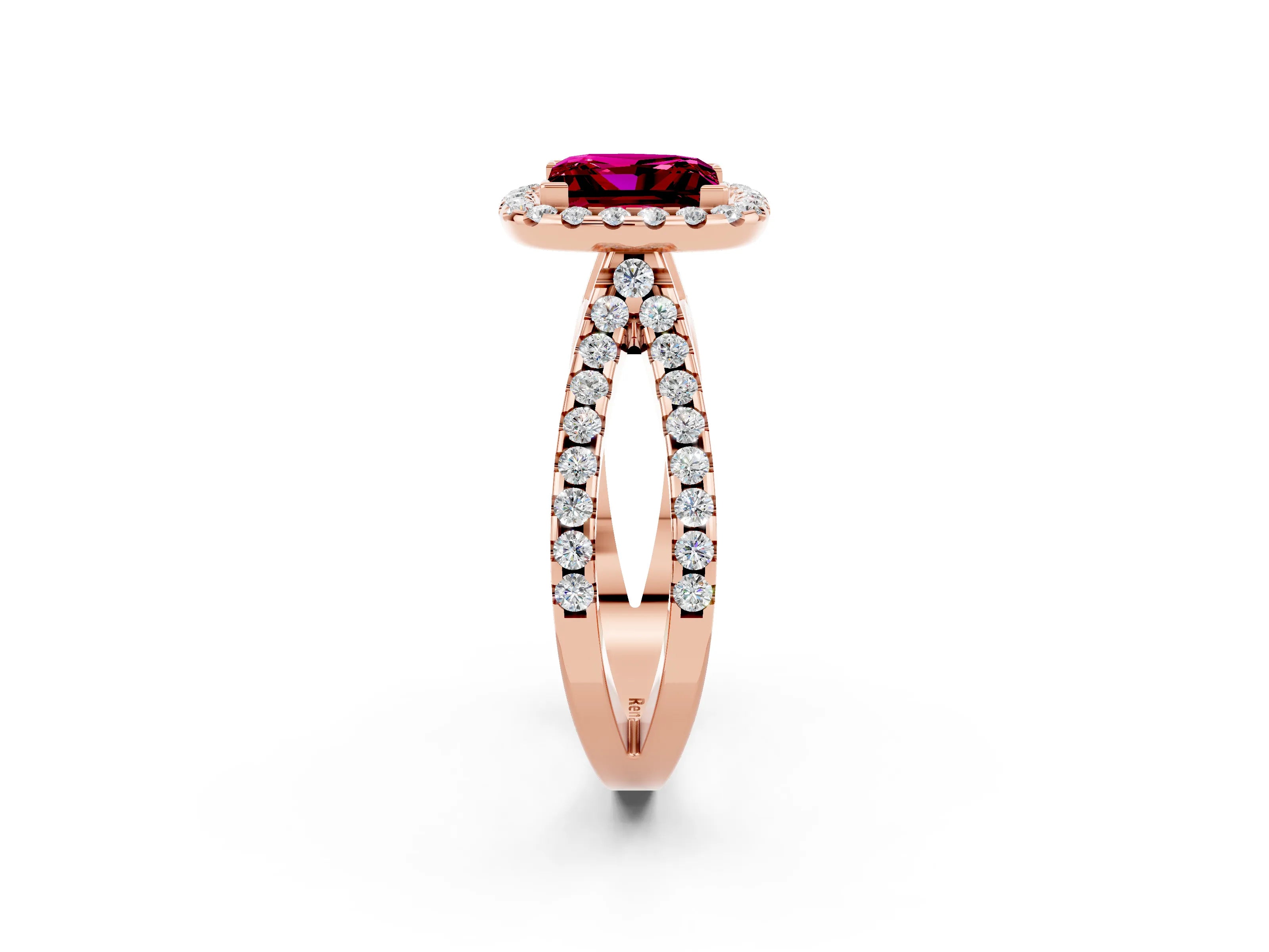 Rose gold Princess Cut Garnet Halo Ring with Split Shank Pavé Band and Prong Setting_2