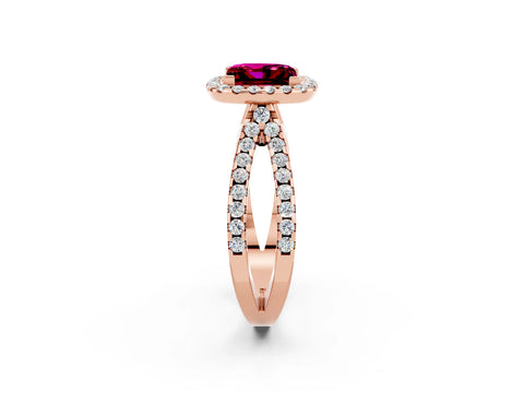 Rose gold Princess Cut Garnet Halo Ring with Split Shank Pavé Band and Prong Setting_2