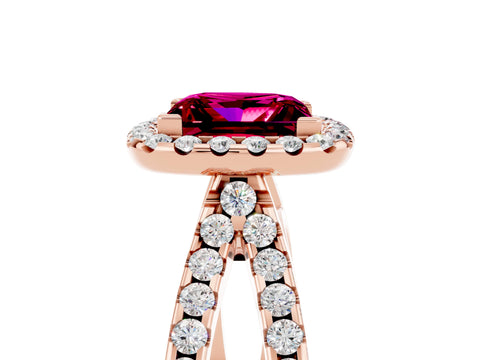 Rose gold Princess Cut Garnet Halo Ring with Split Shank Pavé Band and Prong Setting_5