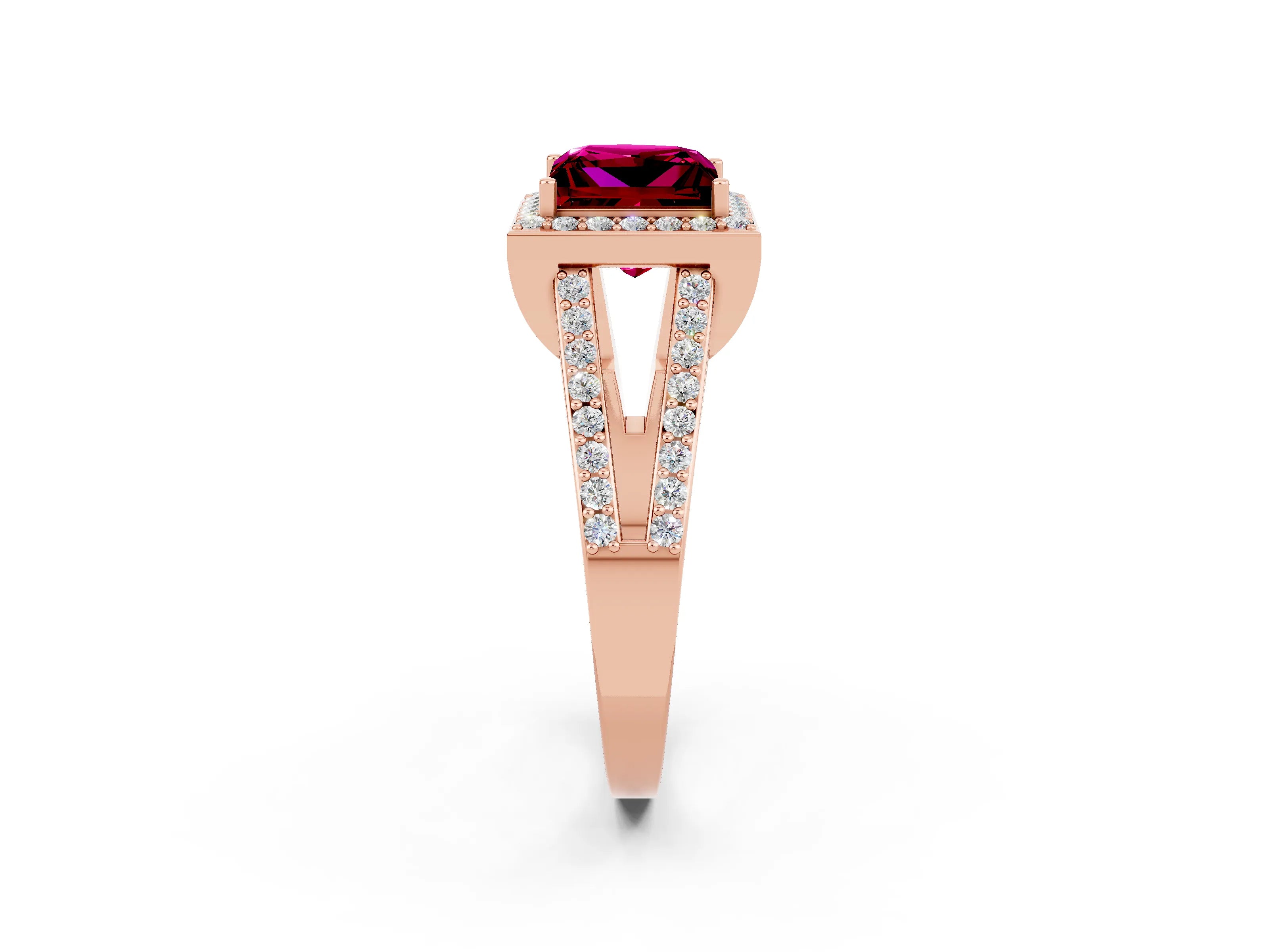 Rose gold Princess Cut Garnet Halo Ring with Split Shank U-Prong Band and Four-Prong Setting_2