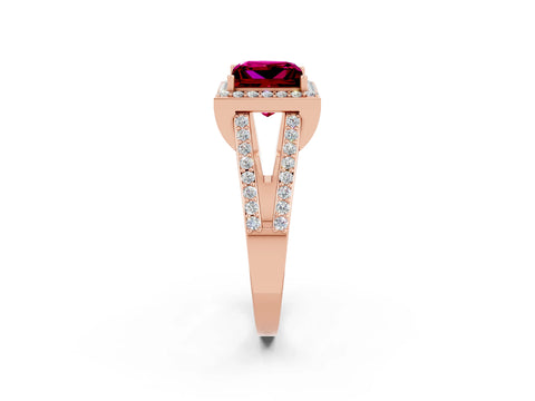 Rose gold Princess Cut Garnet Halo Ring with Split Shank U-Prong Band and Four-Prong Setting_2