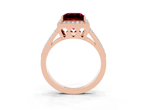 Rose gold Princess Cut Garnet Halo Ring with Split Shank U-Prong Band and Four-Prong Setting_3