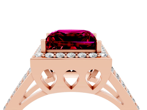 Rose gold Princess Cut Garnet Halo Ring with Split Shank U-Prong Band and Four-Prong Setting_4