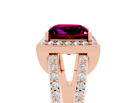 Rose gold Princess Cut Garnet Halo Ring with Split Shank U-Prong Band and Four-Prong Setting_5