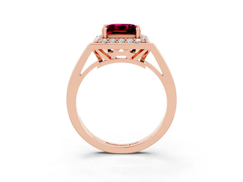 Rose gold Princess Cut Garnet Halo Ring with Split Shank and Four-Prong Setting_3