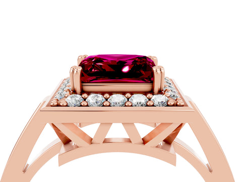 Rose gold Princess Cut Garnet Halo Ring with Split Shank and Four-Prong Setting_4