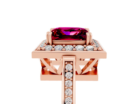 Rose gold Princess Cut Garnet Halo Ring with Split Shank and Four-Prong Setting_5
