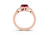 Rose gold Princess Cut Garnet Halo Ring with Tapered Band and Four-Prong Setting_3