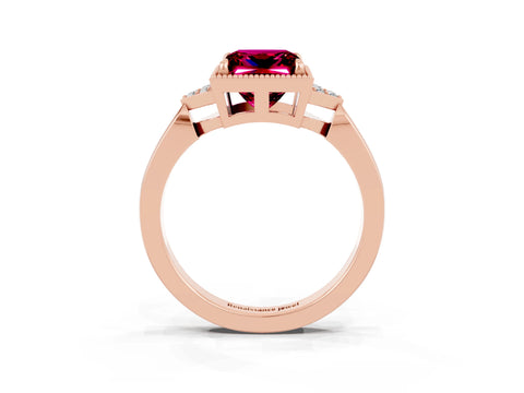 Rose gold Princess Cut Garnet Halo Ring with Tapered Band and Four-Prong Setting_3