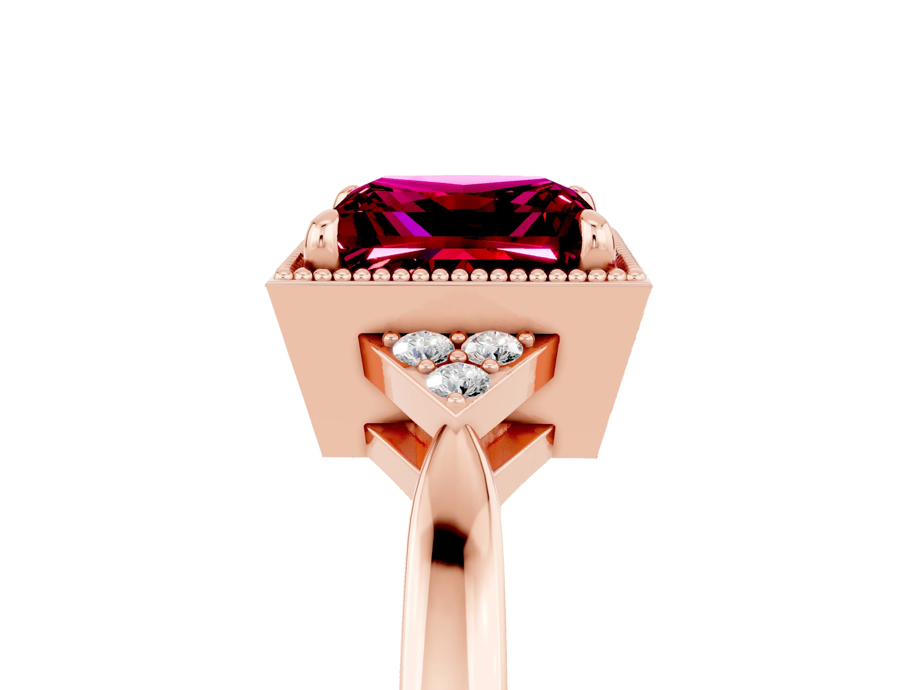 Rose gold Princess Cut Garnet Halo Ring with Tapered Band and Four-Prong Setting_5