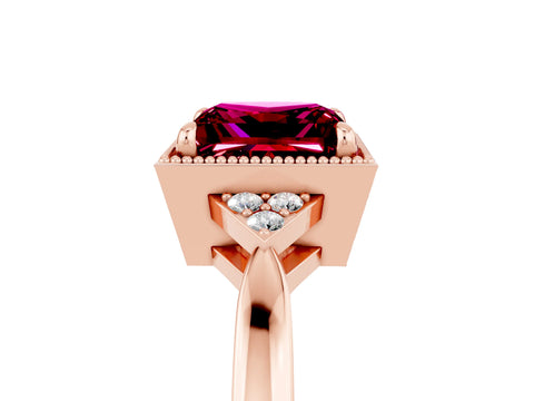 Rose gold Princess Cut Garnet Halo Ring with Tapered Band and Four-Prong Setting_5