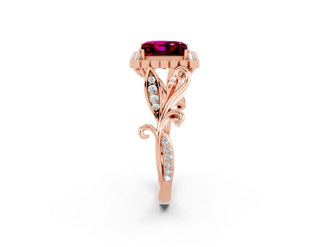 Rose gold Princess Cut Garnet Halo Ring with Vintage Split Shank and Four-Prong Setting_2