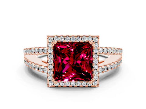 Rose gold Princess Cut Garnet Halo Split Shank Engagement Ring_12