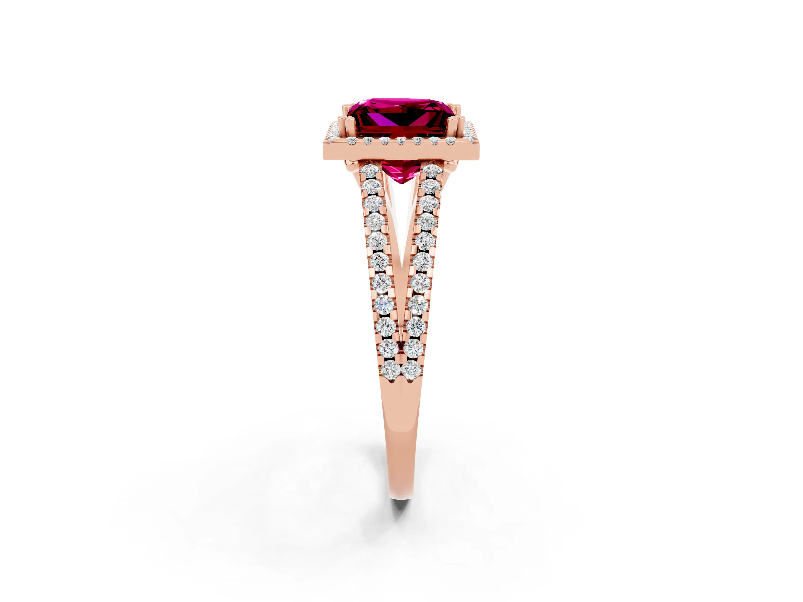 Rose gold Princess Cut Garnet Halo Split Shank Engagement Ring_14