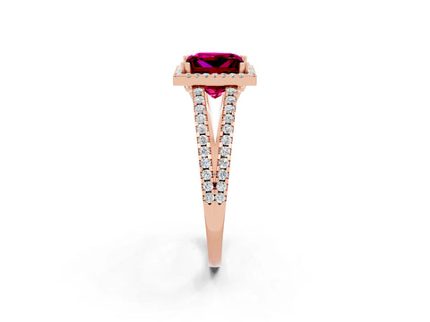 Rose gold Princess Cut Garnet Halo Split Shank Engagement Ring_14