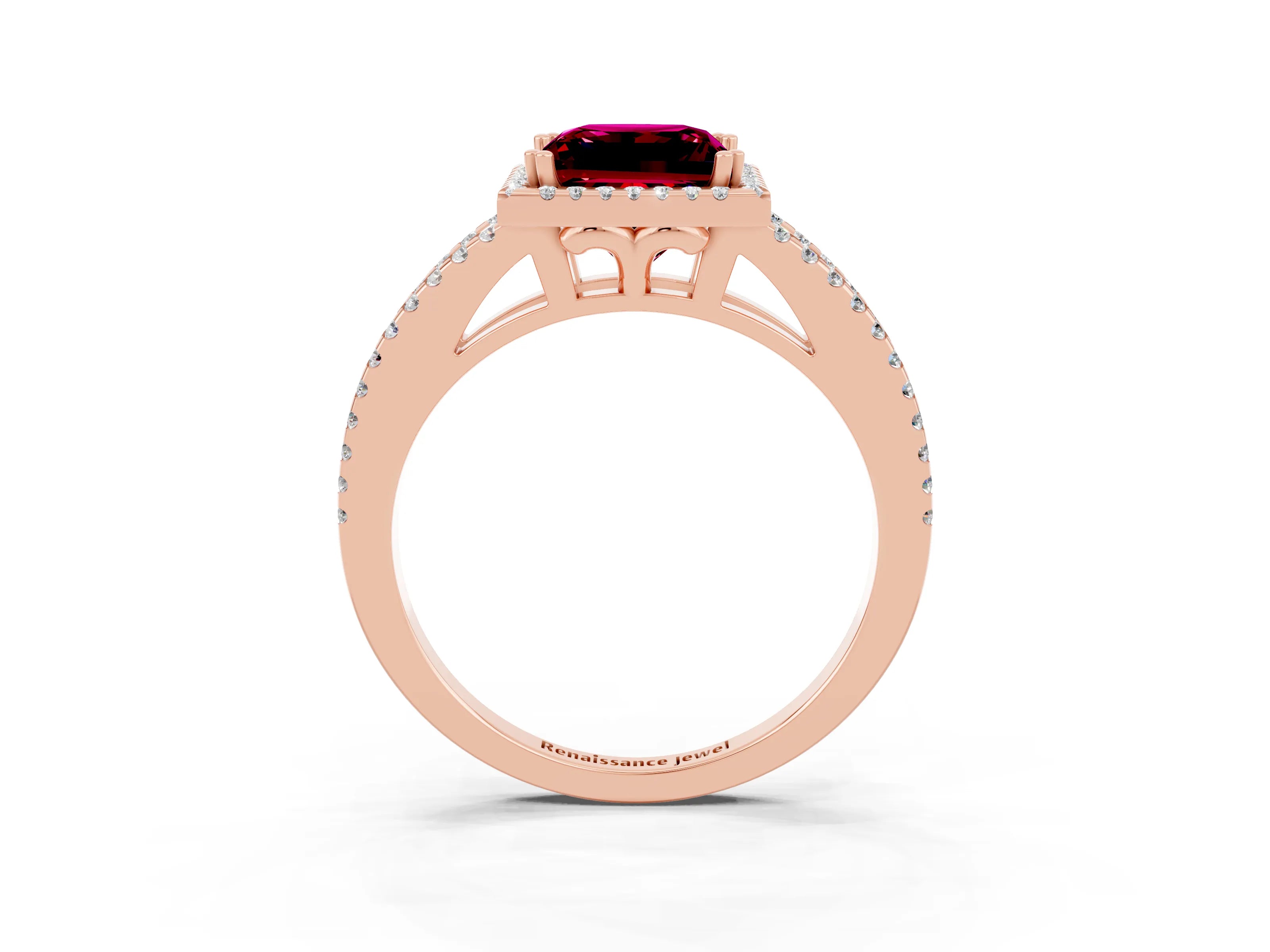 Rose gold Princess Cut Garnet Halo Split Shank Engagement Ring_15