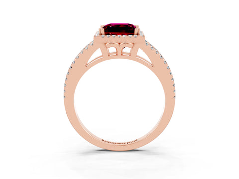 Rose gold Princess Cut Garnet Halo Split Shank Engagement Ring_15