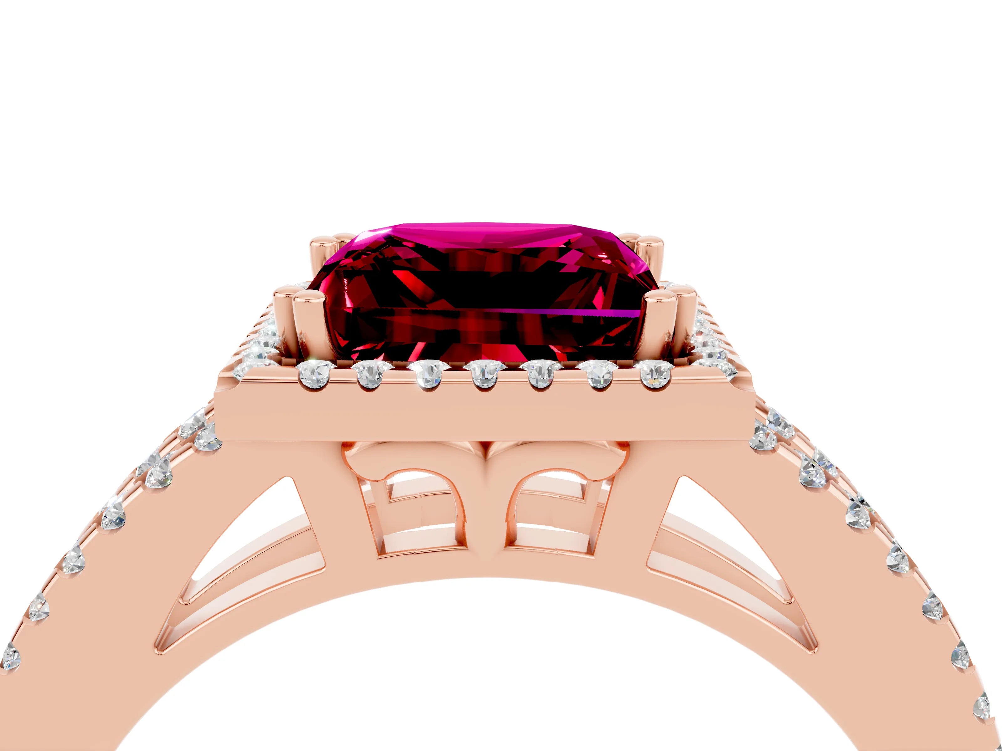 Rose gold Princess Cut Garnet Halo Split Shank Engagement Ring_16